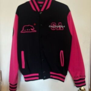 California passion small oversized Black and Pink Varsity Jacket
